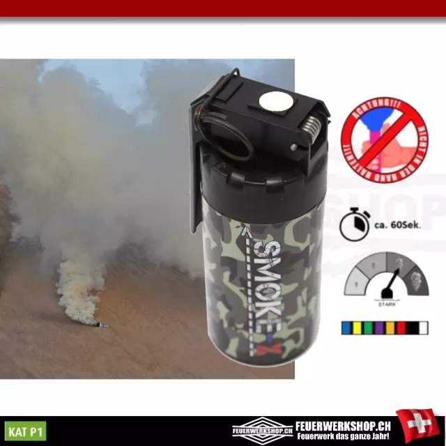 Grenade fumigène de grande taille pour le paintball et lairsoft (levier de basculement - blanc)