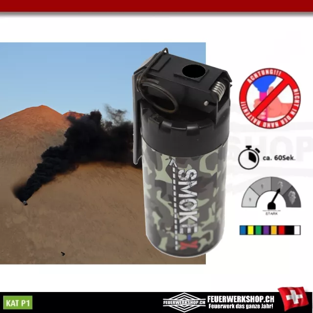 Grenade fumigène noire pour paintball et airsoft avec levier de basculement - SMOKE-X